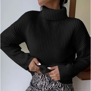 High Neck Drop Shoulder Sweater